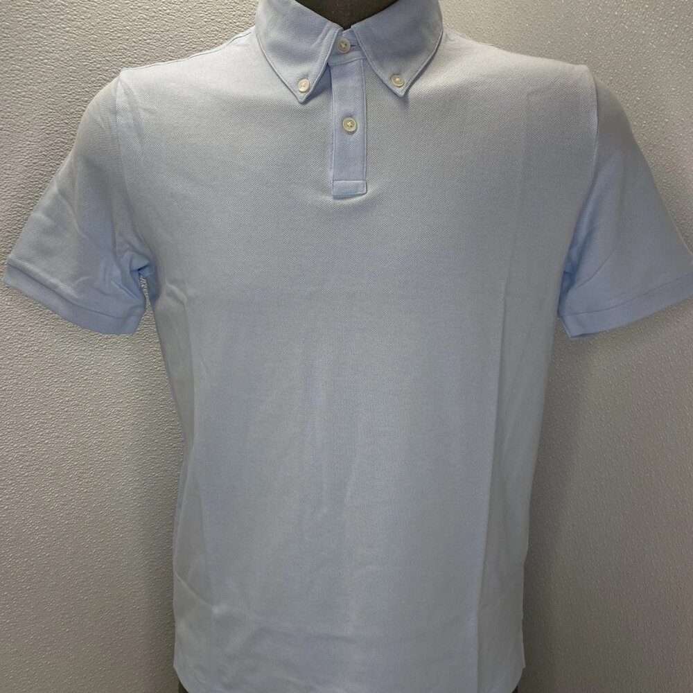 Theory Tailored Function Piqué Polo Shirt • Size M • Skylight Blue Short Sleeve